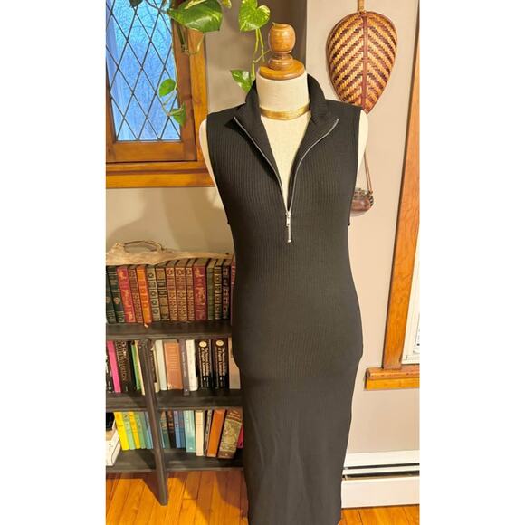 NWT Zara Black Sleeveless Maxi Bodycon Ribbed Dress - Picture 1 of 9